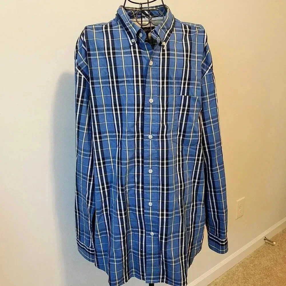 Club Room Button Down Shirt XL Blue Plaid L/S
